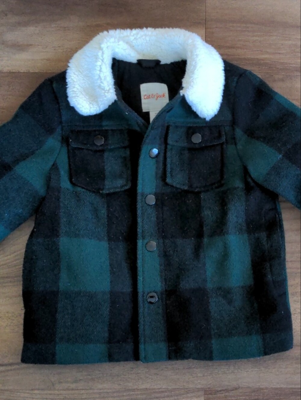 Cat & Jack Green and Black Plaid Sherpa Jacket